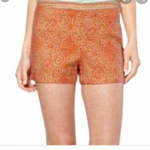 FREE PEOPLE ORANGE/CREAM MAYAN LINEN SHORTS..SZ 4